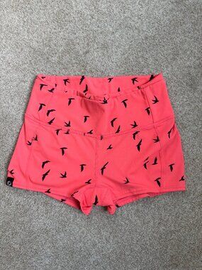 Oiselle O-Mazing Power Shorts | Neon Coral Flying Bird Print Shorts